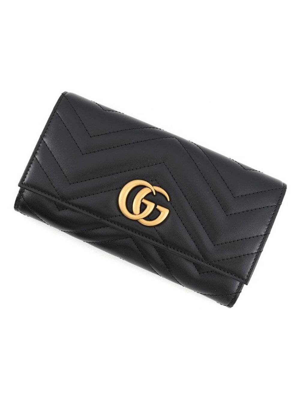 Gucci Wallet GG Marmont Double G Continental Leather Black